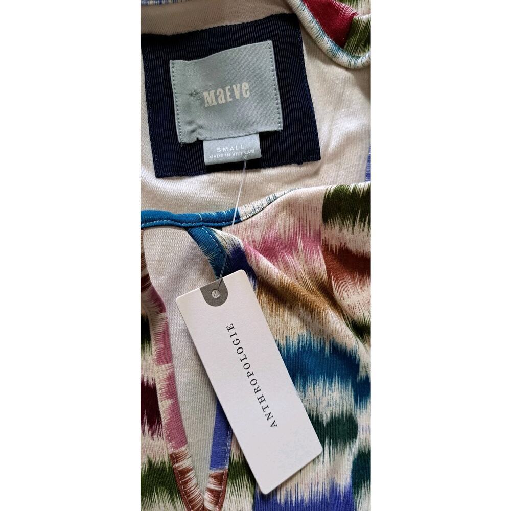 ANTHROPOLOGIE Maeve Sennebec Fit Flare Dress Sz S Jersey Knee Colorful Ikat - Picture 8 of 13